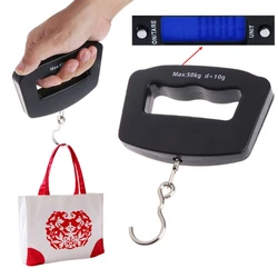 Portable Mini Digital Hand Held 50Kg*10g Fish Hook Hanging Scale Electronic Weighting Luggage Scale Blue Backlit LED Displaye