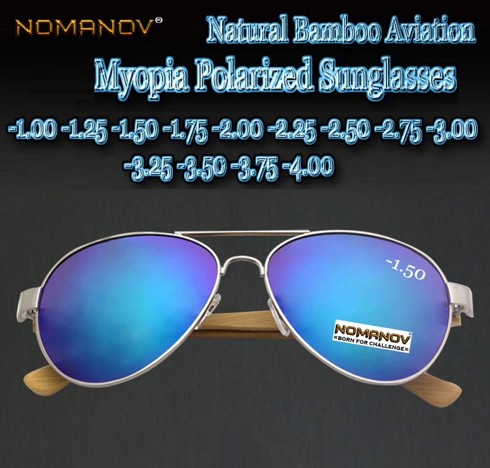 

2018 Natural Bamboo Legs Custom Made Prescription Myopia Colorful Polarized Sunglasses -1 -1.25 -1.75 -1.5 -2 -2.25 -2.75 To -4