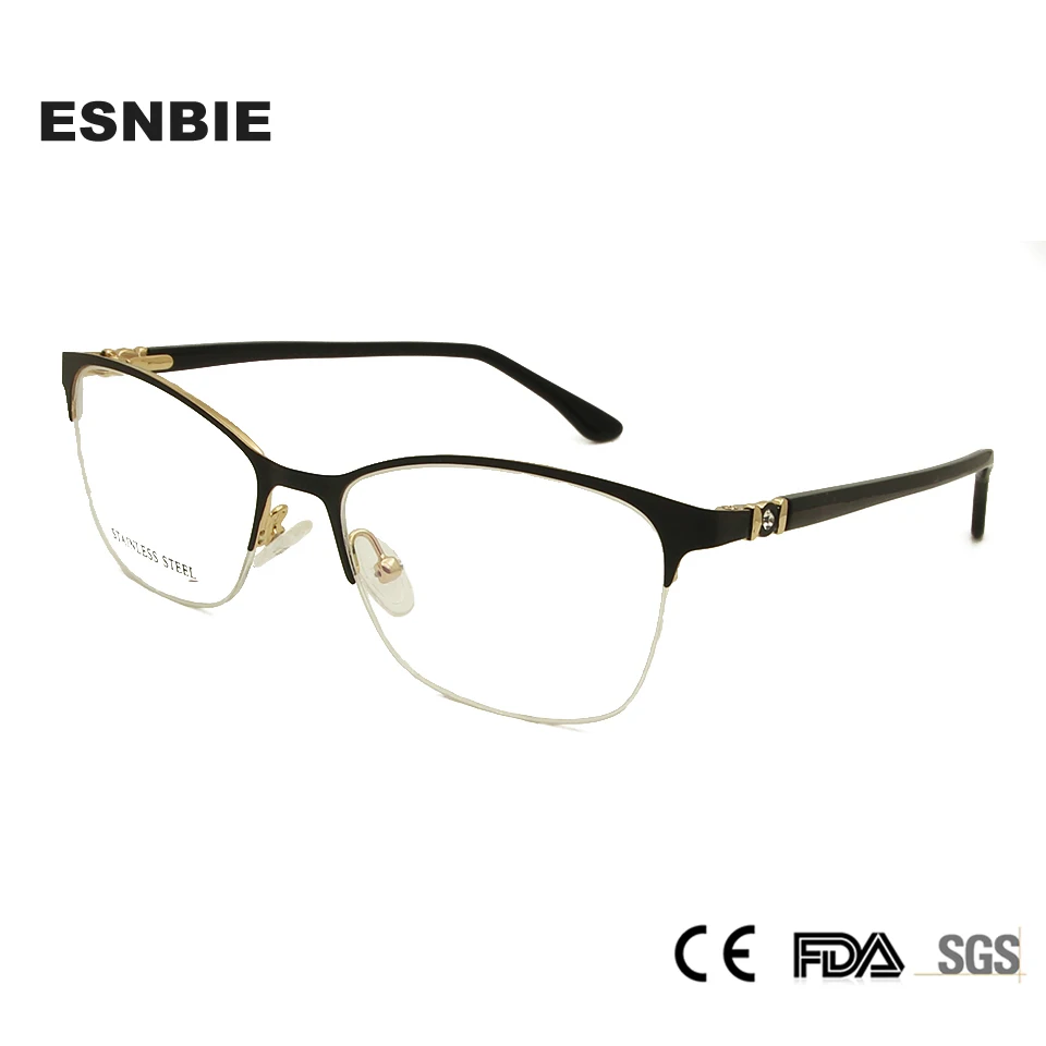 ESNBIE Luxury Women'S Eyewear Frames Metal Optical Glasses Frame Diamond Half Rim Eyeglass Frames Woman Monturas De Lentes Muje