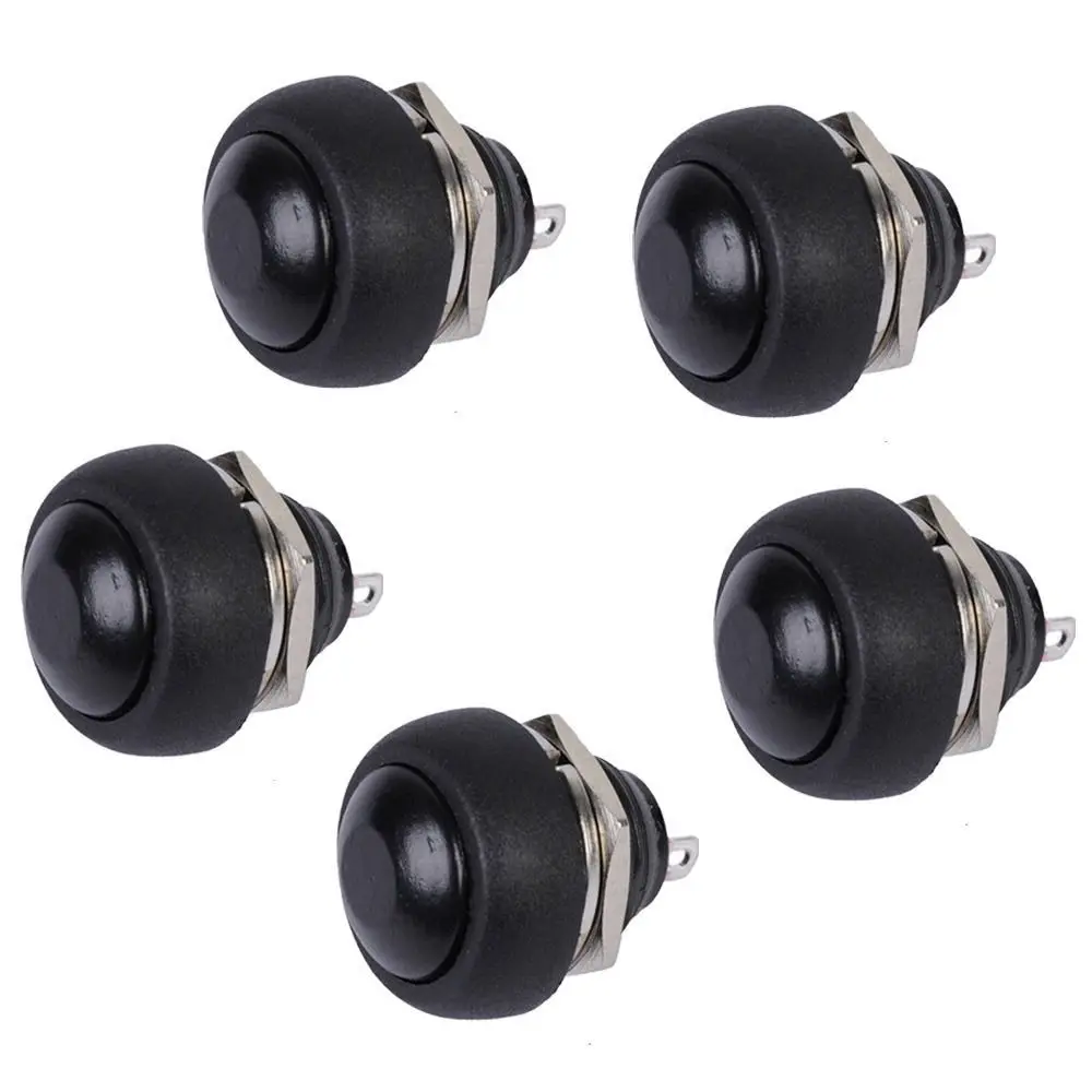 EE support 5pcs Black Mini Round Switch 12mm Waterproof Momentary Push button Switch Universal Car Accessories XY01