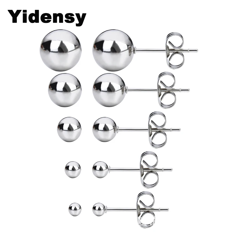 Yidensy 3 Pair Fashion Stainless Steel Round Bead Ball Stud Earring for Women Men 3-8mm Bead Silver Color Ball Ear Stud Jewelry