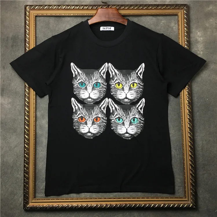 New Novelty 2019 Men Four Different Eyes kittens T Shirts T-Shirt Hip Hop Skateboard Street Cotton T-Shirts Tee Top kenye #F47