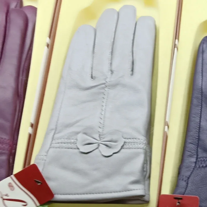 Real Genuine Leather Gloves Women Luxury Warm Sheep Skin Winter Girls Real Leather Yellow Glove Driving Warm Ladies Glove