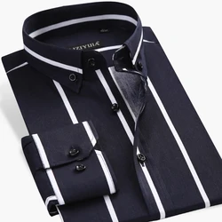 Men's Contrast Black/white Wide Striped Dress Shirts Comfortable Cotton Smart Casual Slim Fit Long Sleeve Button Down Shirt