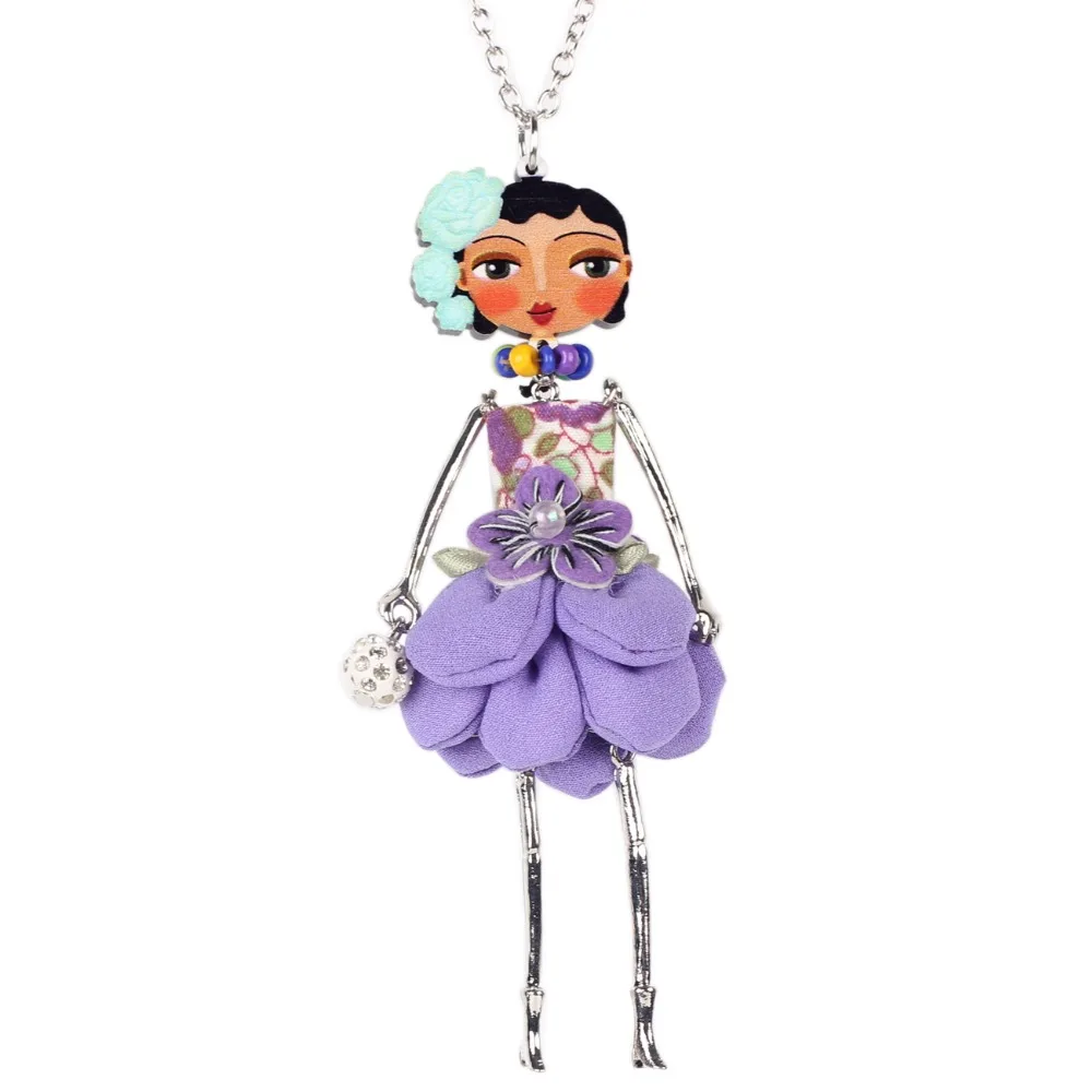 Bonsny Doll Necklace Dress Handmade Paris Doll Pendant trendy 2016 News  Alloy Girl Women Flower Fashion Jewelry Accessories