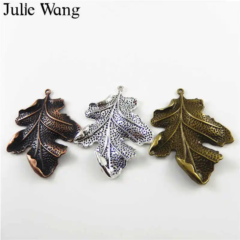 Julie Wang 3PCS Alloy 3 Antique Colors Big Leaves Charms Necklace Pendant Suspension Jewelry Making Findings DIY Accessories