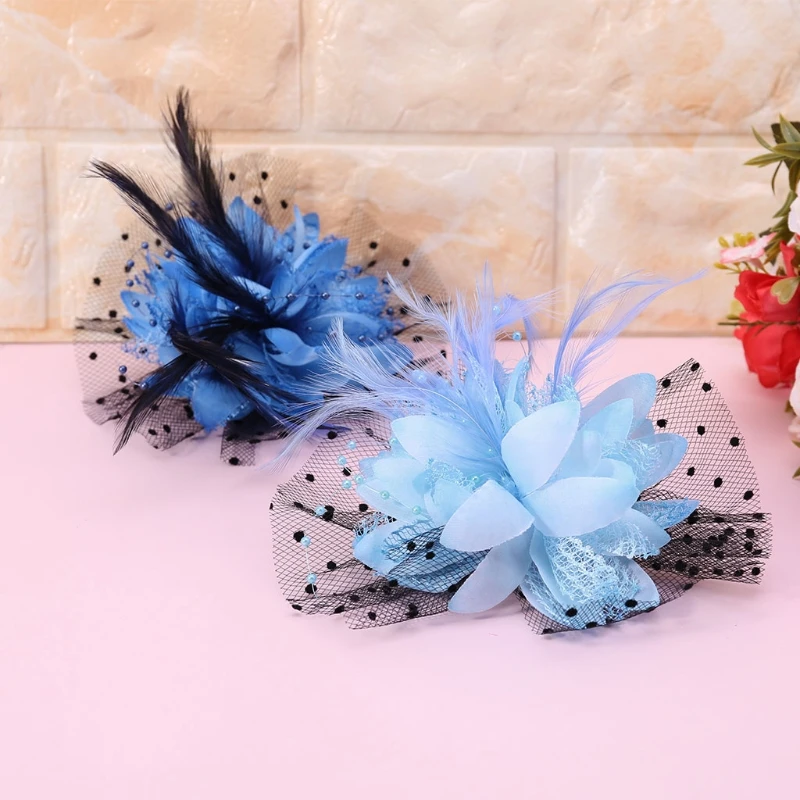 2018 Fashion 1 Pc Women Bridal Mesh Bow Feather Beads Wedding Fascinator Dot Veil Hair Clip Brooch Hot New Design 10 Colors