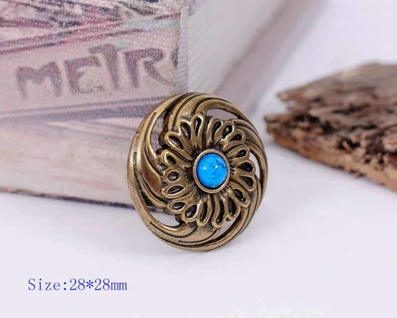 10PC 28MM Tribal FLOWER WHIRLWIND BLUE TURQUOISE BRASS LEATHERCRAFT WALLET CONCHOS