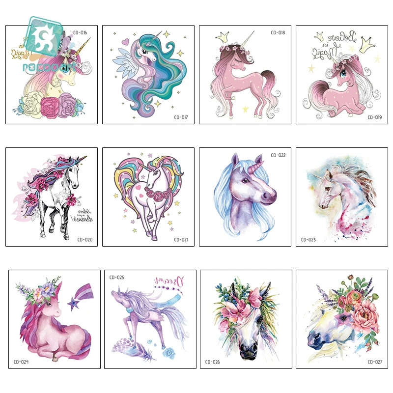 Rocooart 1 Sheet Temporary Tattoo Sticker Colorful Fake Tatoo Unicorn Flash Tatto Waterproof Small Body Art Taty For Children