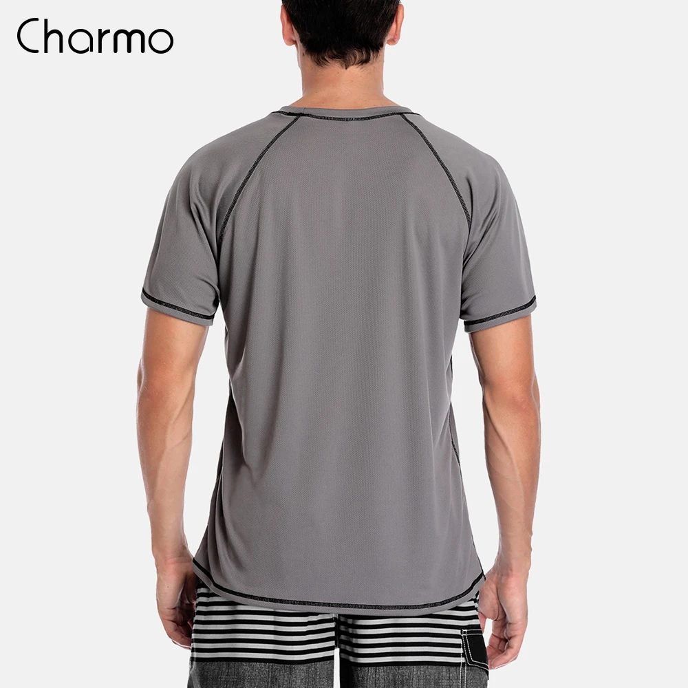 Charmo Uomini Rashguard Dry-Fit Breve Camicia Degli Uomini di Immersione Subacquea Camicette Surf Protezioni Top UPF 50 + Traspirante Rashguard