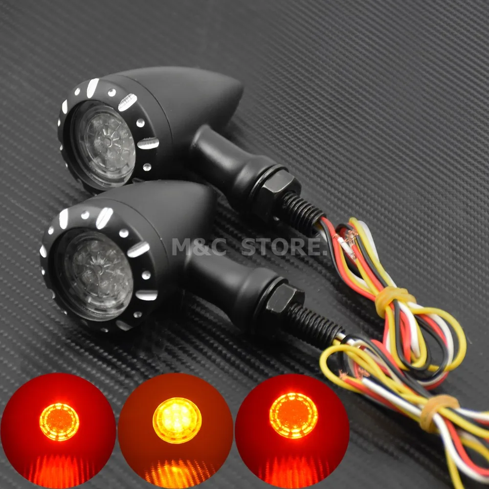 Luces de señal de giro universales para motocicleta Cafe Racer luz indicadora de freno ámbar para Harley Dyna Chopper Cruiser Bobber para Honda