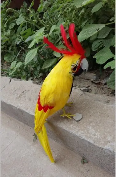 

large 30cm foam&feathers bird yellow Sulphur-crested Cockatoo artificial parrot handicraft,garden decoration prop gift a2560