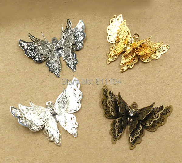 25x35mm Multi-color Plated Brass Metal Blank Filigree Butterfly Links Wraps Connectors Jewelry DIY Findings Connectors