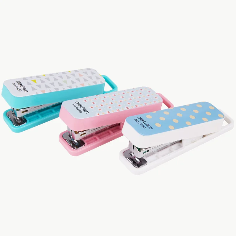 Deli Portable Colored Manual Mini Stapler Key Chain 10# Staples Student Stationery Office School Supply Business Binding Tool