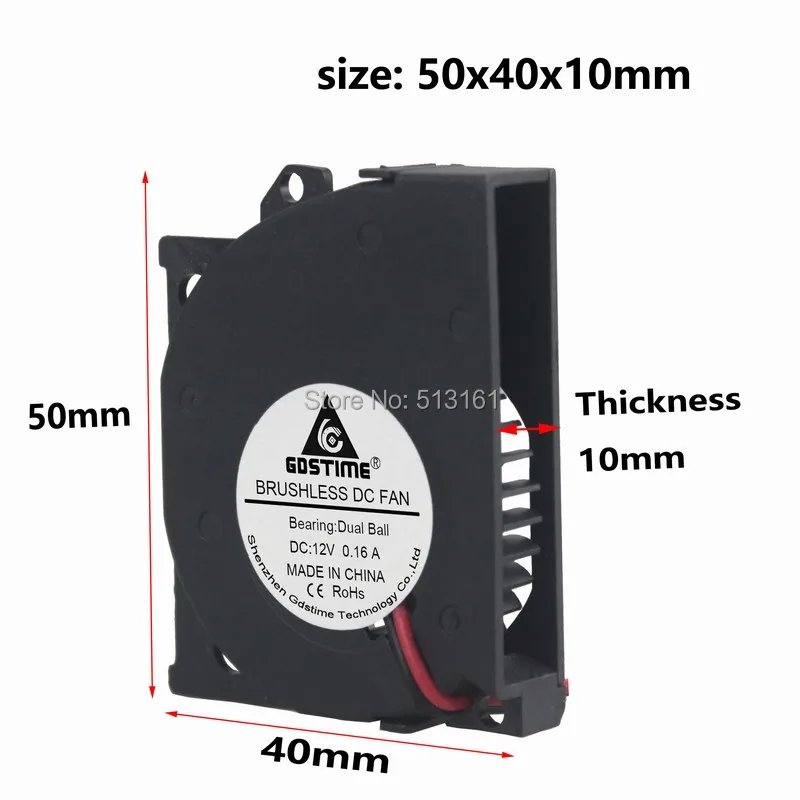 Ventilador de refrigeración DC sin escobillas, 5 piezas, rodamiento de bolas 50mm 5010B 12V 0.16A 50x40x10mm