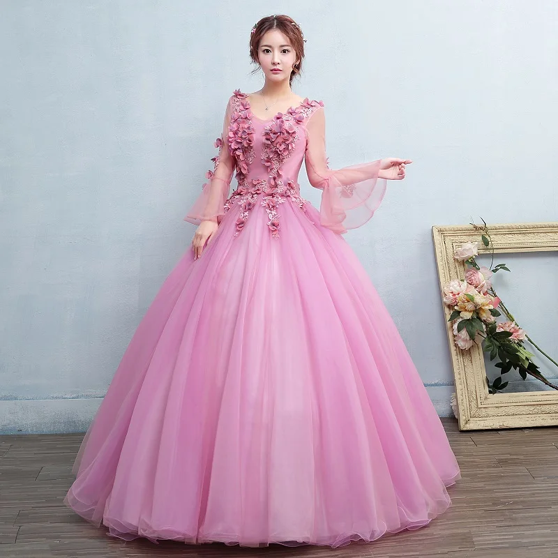 light pink flare long sleeve ball gown princess royal medieval dress princess Renaissance Gown Victoria dress