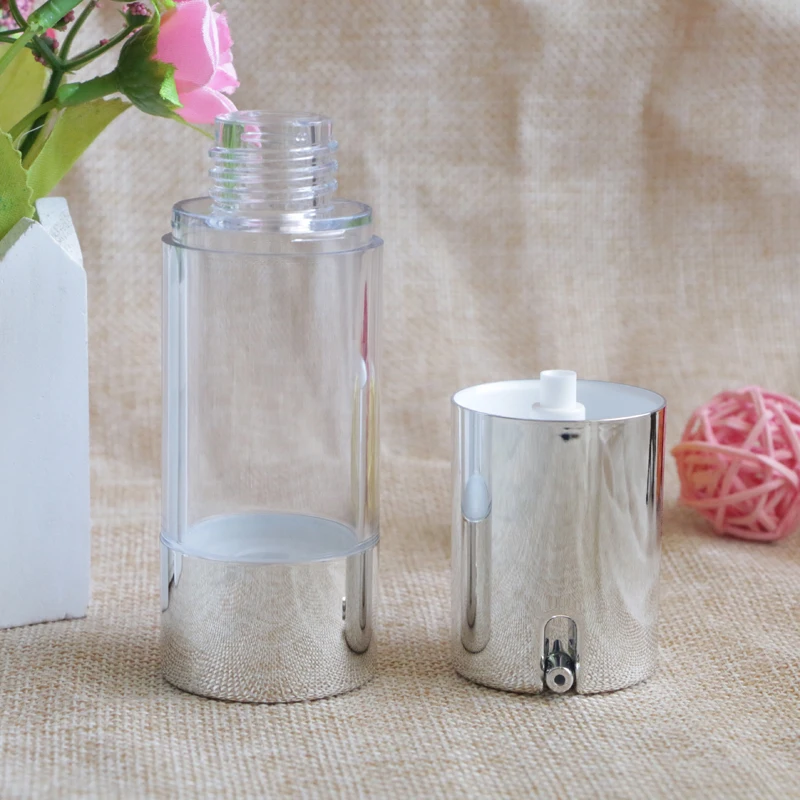 10pcs Makeup Beauty 15ml 30ml 50ml Empty Airless Vacuum Plastic Bottles Gold Silver Cosmetic Travel Liquid Refillable Bottles
