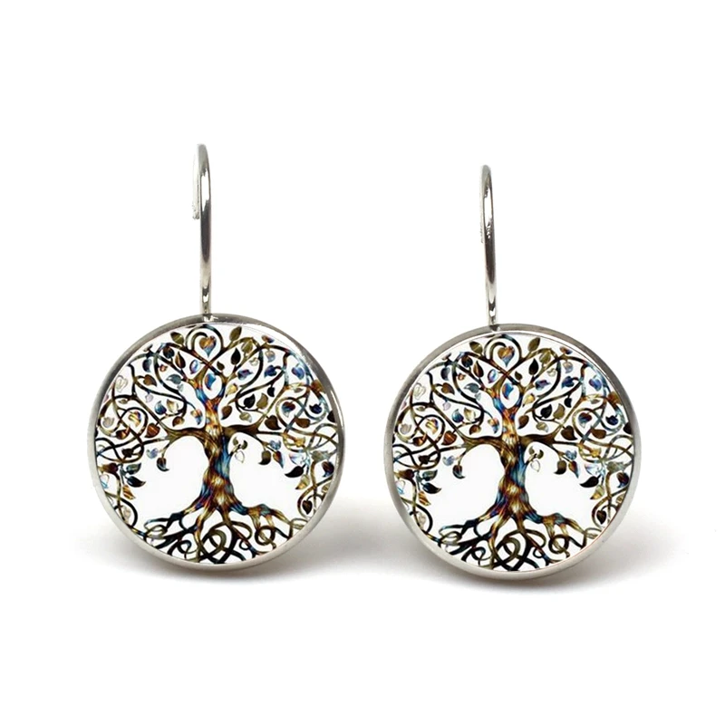 Tree of Life Flower Earring Vintage plant Cabochon Glass earrings life Tree for Pendant Women Jewelry Gifts birthday wholesale
