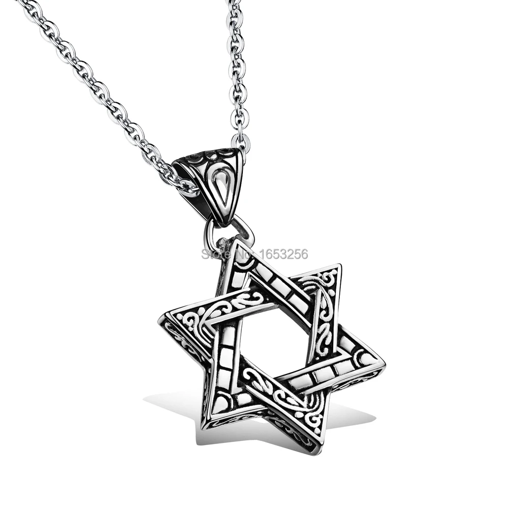 Stainless Steel  Jewish Star of David Style Stainless Steel Men's Pendant Judaica Israel 3MM 20'' oval chain