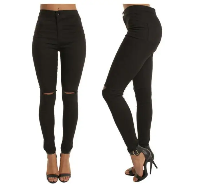 

Women Hole Casual Pencil Pants Spring Solid Color Black Leggings Slim Sey High Waist Long Pants Women