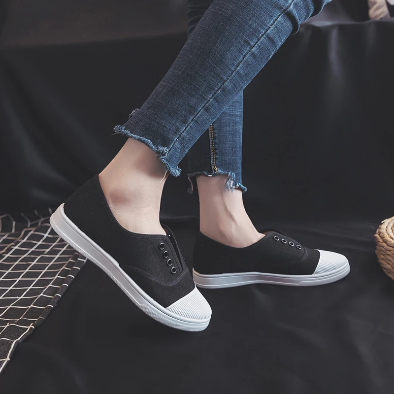 Lightweight Women Canvas Shoes Spring and Autumn Flat Female Casual Shoes Bottom Slacker Shallow Slip on Sneakers