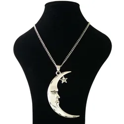 1 x Tibetan Silver Metal Large Statement Abstract Crescent Moon And Star Pendant Necklaces On Long Link Chain Lagenlook 34