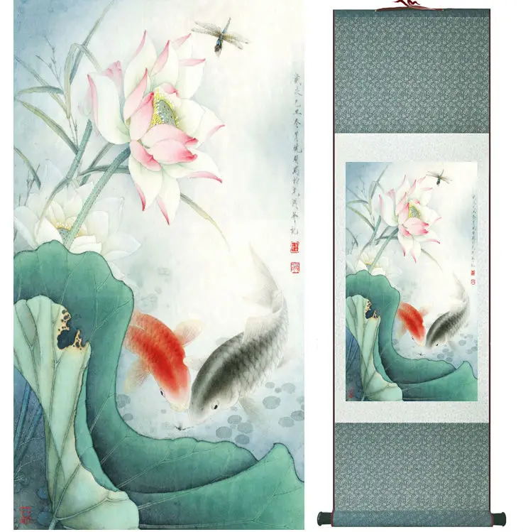 

Fish and water lily painting Chinese wash painting home decoration painting Chinese traditional art panting No.32418