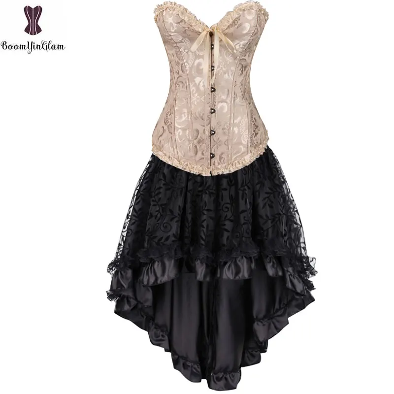 Corset Dress Suit Bustier Top & Skirt Retro Vintage Cosplay Burlesque Plus Size Women Costume Steampunk Gorset Set Sexy Clubwear