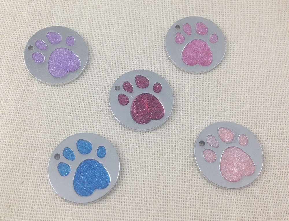 1000 pcs/Lot Wholesale Pet ID Tag  Dog Cat Tags Glow Name Pendant 25MM Diameter Footprint Dog Identity