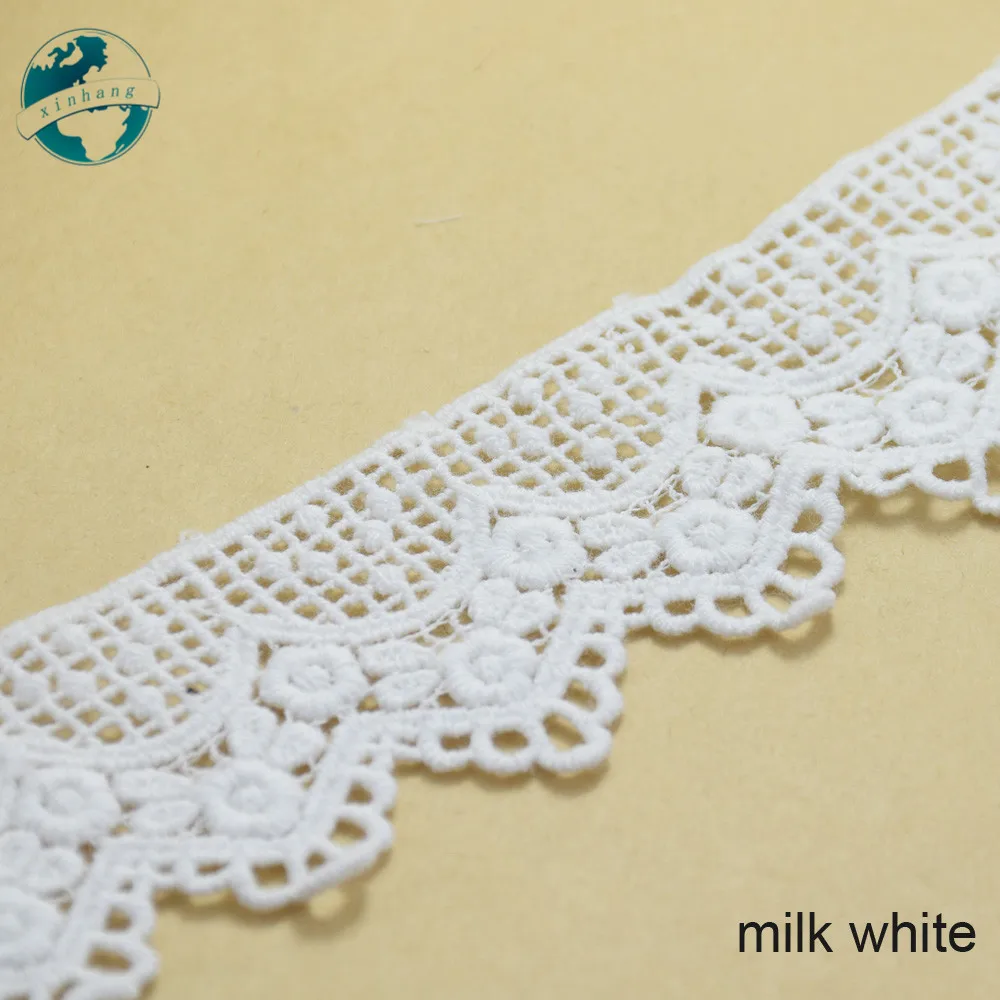 4.3cm White Cotton Embroidery Lace French Ribbon Fabric Guipure Diy Trims Warp Knitting Sewing Dress Accessories#3685