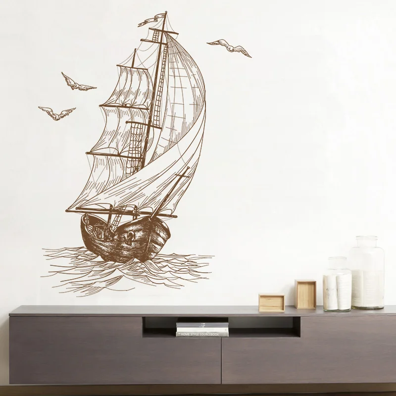 Retro Style Sailing Wall Sticker Bedroom Backdrop Decor Decals For Home Decoration Living Room Wallpaper Self-adhesive Poster