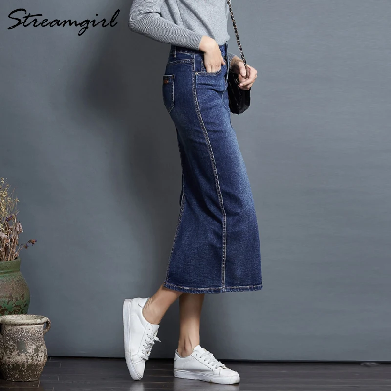 Streamgirl Femmes Denim Jupe Longue Saia Jeans Femmes Jupe de Denim Jupes Pour Femmes D'été Vintage Noir Jupes Longues Femme saia