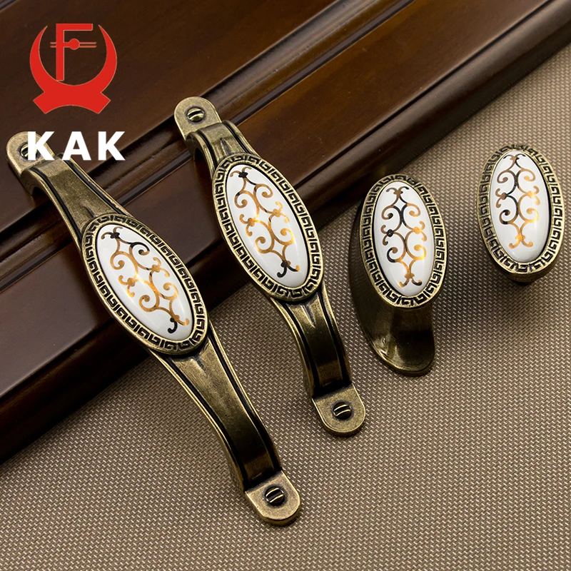 KAK Antique Vintage Wardrobe Door Knobs Zinc Alloy Ceramic Cabinet Handles Drawer Knobs European Style Furniture Handle Hardware