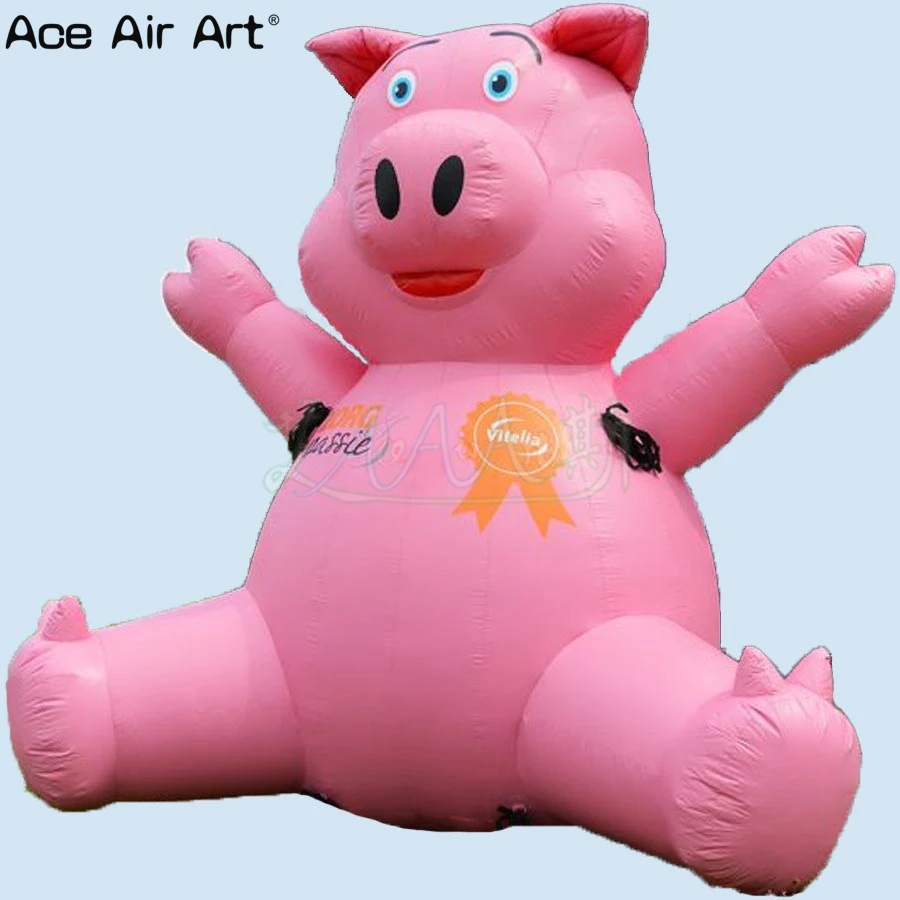 Inflatable pink piggy,inflatable cartoon model piggy sitting on the ground for event or promotion