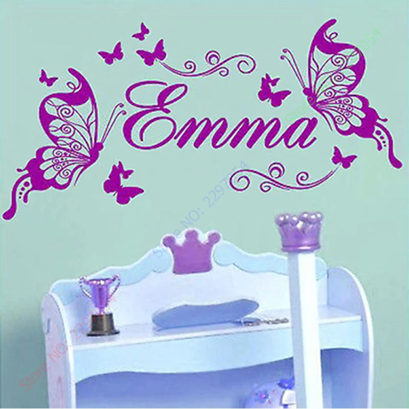 New Butterflies Personalized Name Vinyl Butterfly Wall Mural Nursery Vinyls Girls Room Decor Wall Stickers Kids Baby Room