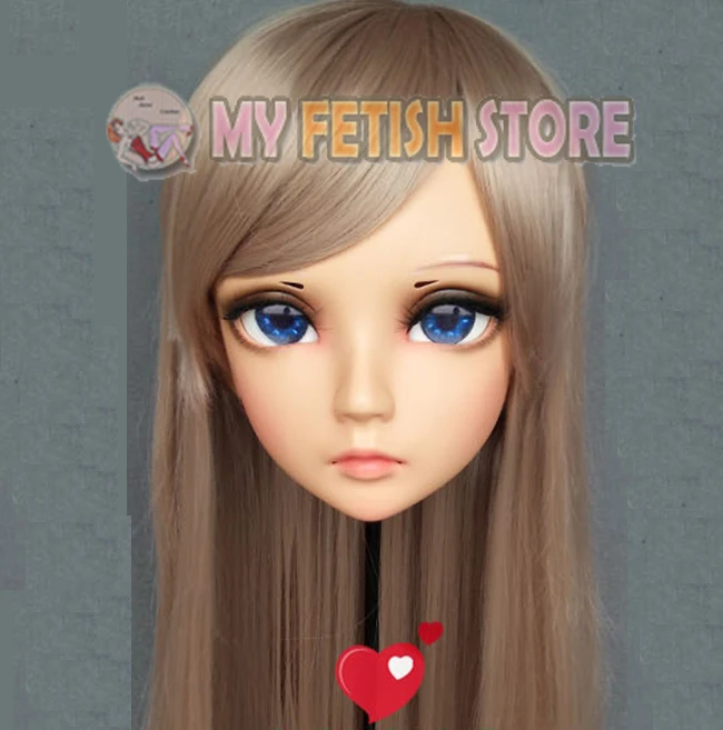 

(Xi)Female Sweet Girl Resin Half Head Kigurumi BJD Eyes Crossdress Cosplay Japanese Anime Role Lolita Mask With Eyes And Wig