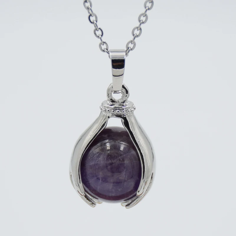Natural Amethysts Rock Crystal Pendant Hand Hold Round Ball Bead Necklaces Pendants Yoga Reiki Chakra Healing Women Men Jewelry