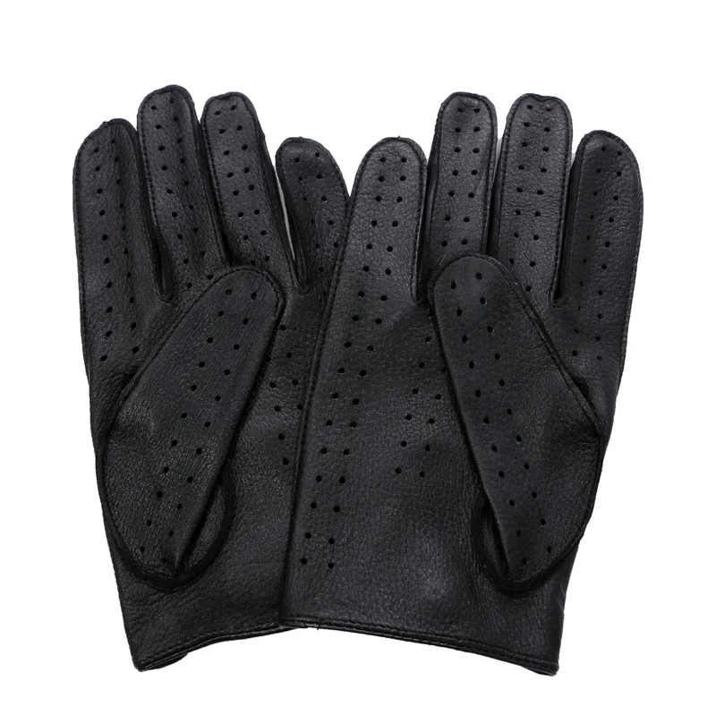 New Arrival luksusowe męskie skórzane rękawiczki rękawiczki dziura przycisk oddychające mężczyźni Deerskin oryginalne skórzane rękawice dla