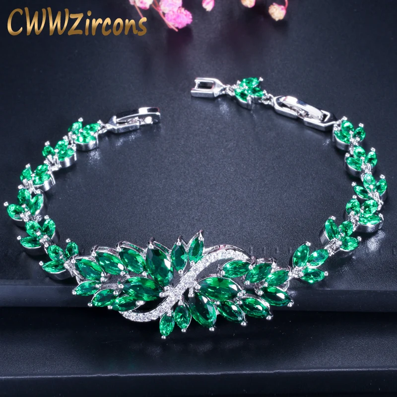 CWWZircons 6 Colors Choice Luxury Women Party Evening Jewelry Big Green Crystal Bridal Wedding Bracelet Bangle for Women CB194