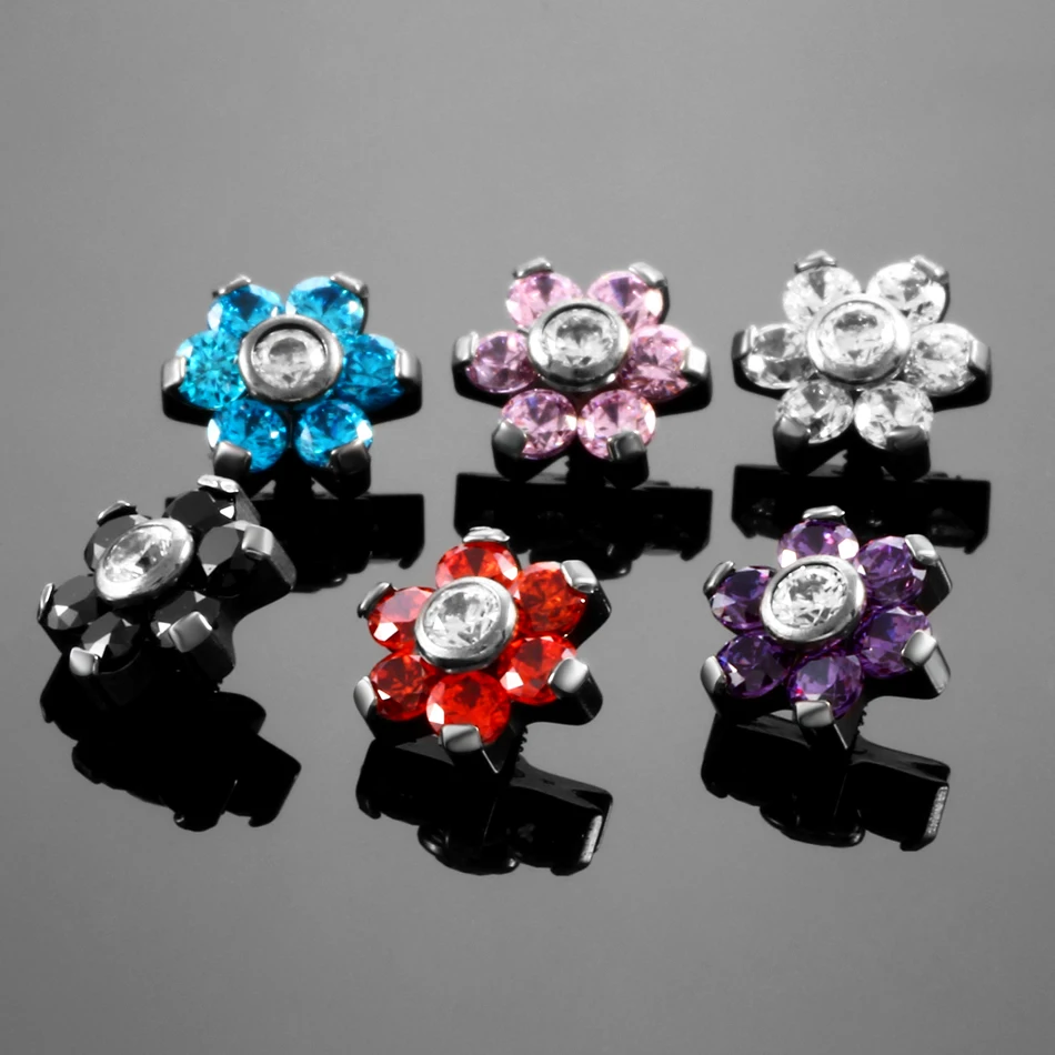 NEW 1PC G23 Titanium Flower Crystal Gems Micro Dermal Anchor Top Dermal Skinner Diver Hide in Surface Piercings Fashion Jewelry