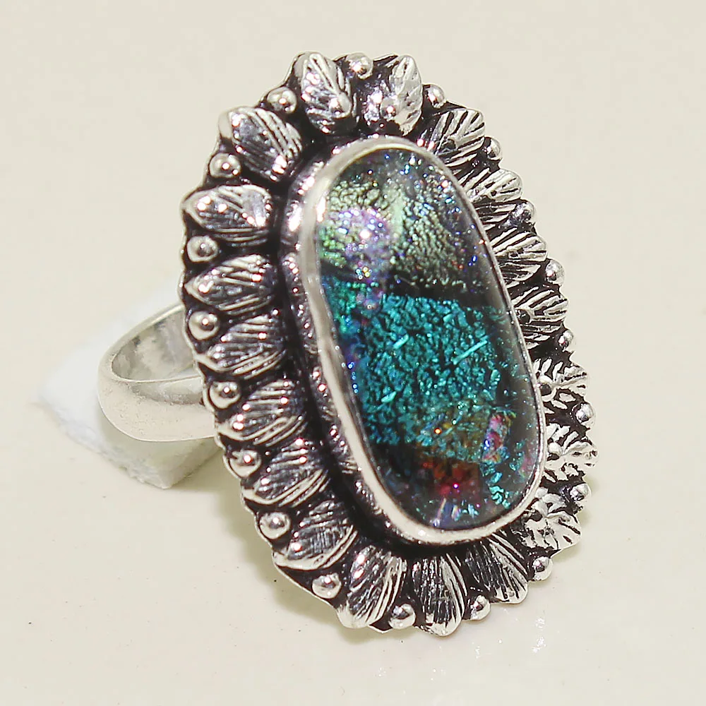 Dichroic Glass  Ring Silver Overlay over Copper,  USA Size  7 , R2115