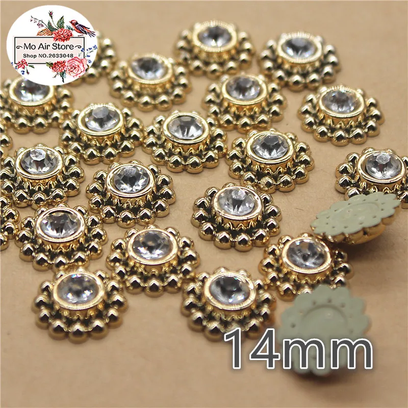 50pcs 14mm Multicolor shiny rhinestones Flower Round Flatback Buttons Home Garden Crafts Cabochon Scrapbooking DIY Accessories