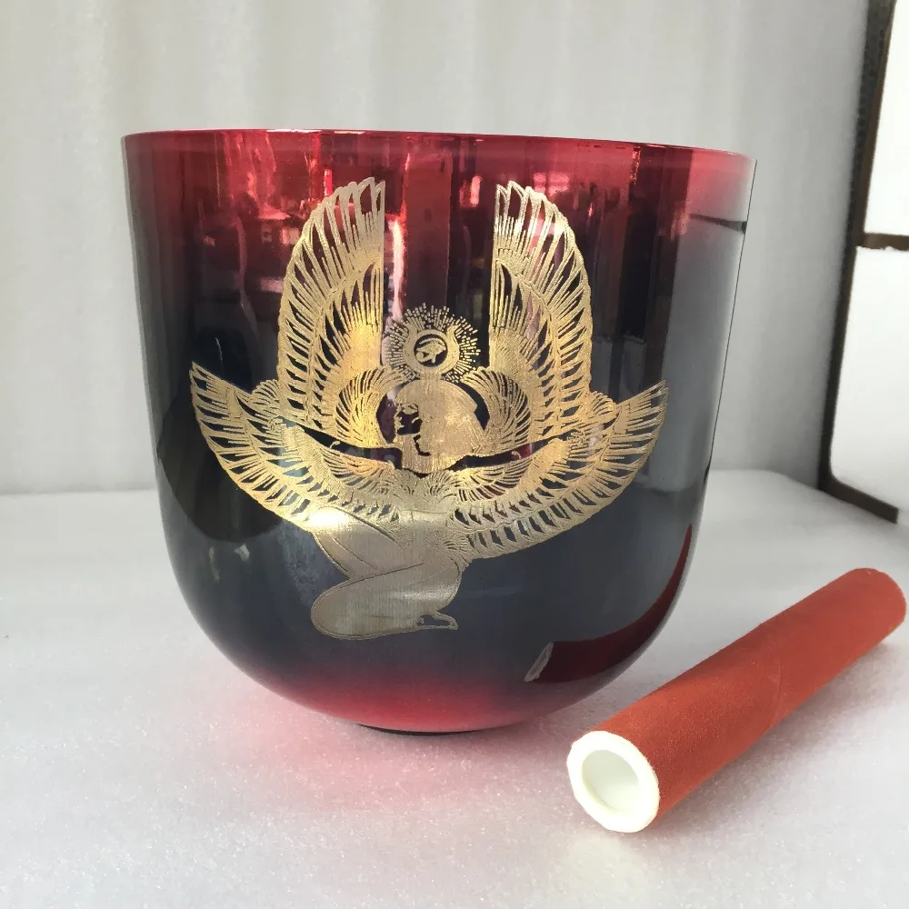 

3th Octave mixed Color Crystal Singing Bowl size in Standard 432HZ perfect Musical Note "E" with design ISIS.