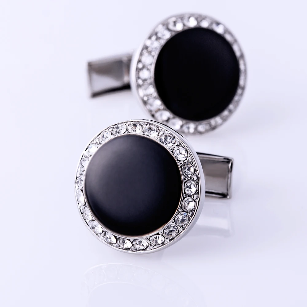 KFLK Jewelry French shirt  Black cufflink for mens Brand Crystal Cuff link Wholesale Round Button High Quality guests