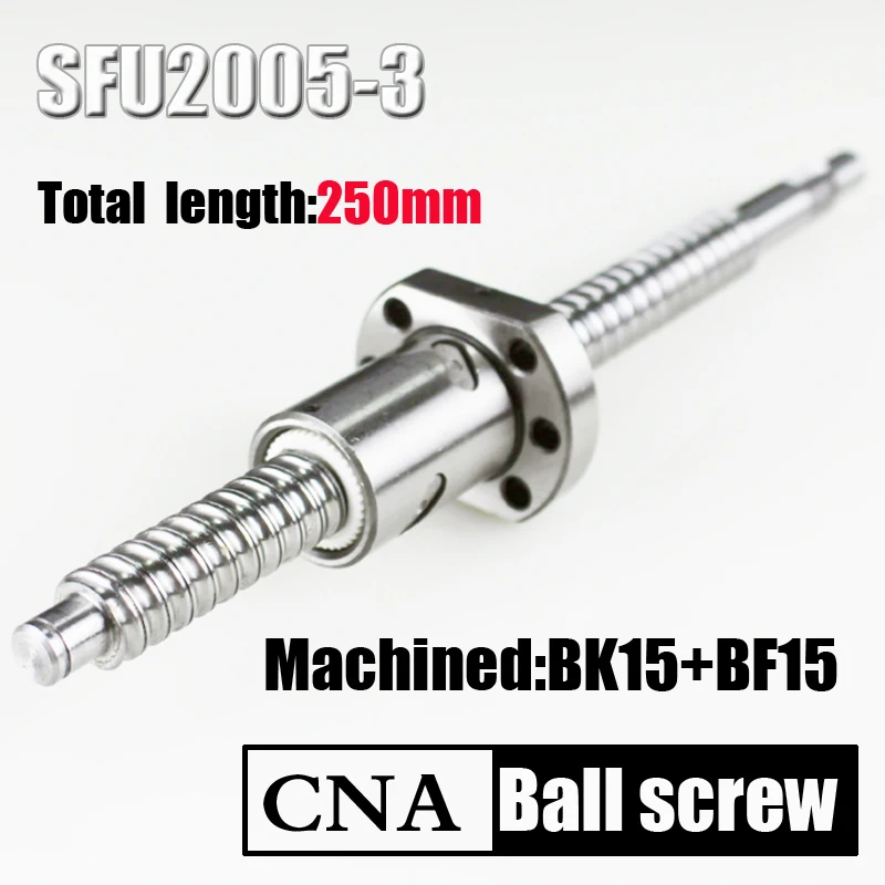 

SFU2005 length 250 mm rolled ballscrew C7 with 2005 flange single ball nut end machined for BK/BF15 Free shipping