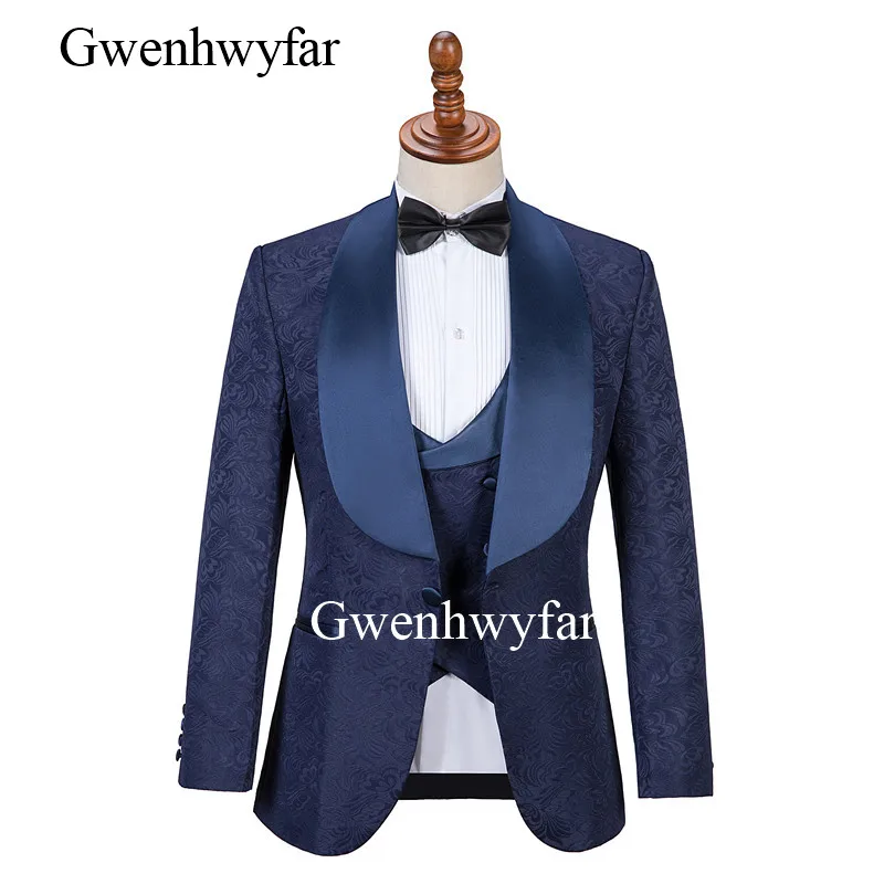 Gwenhwyfar-Chaqueta con estampado para hombre, Blazer de diseño Floral, color azul marino, Slim Fit, para boda