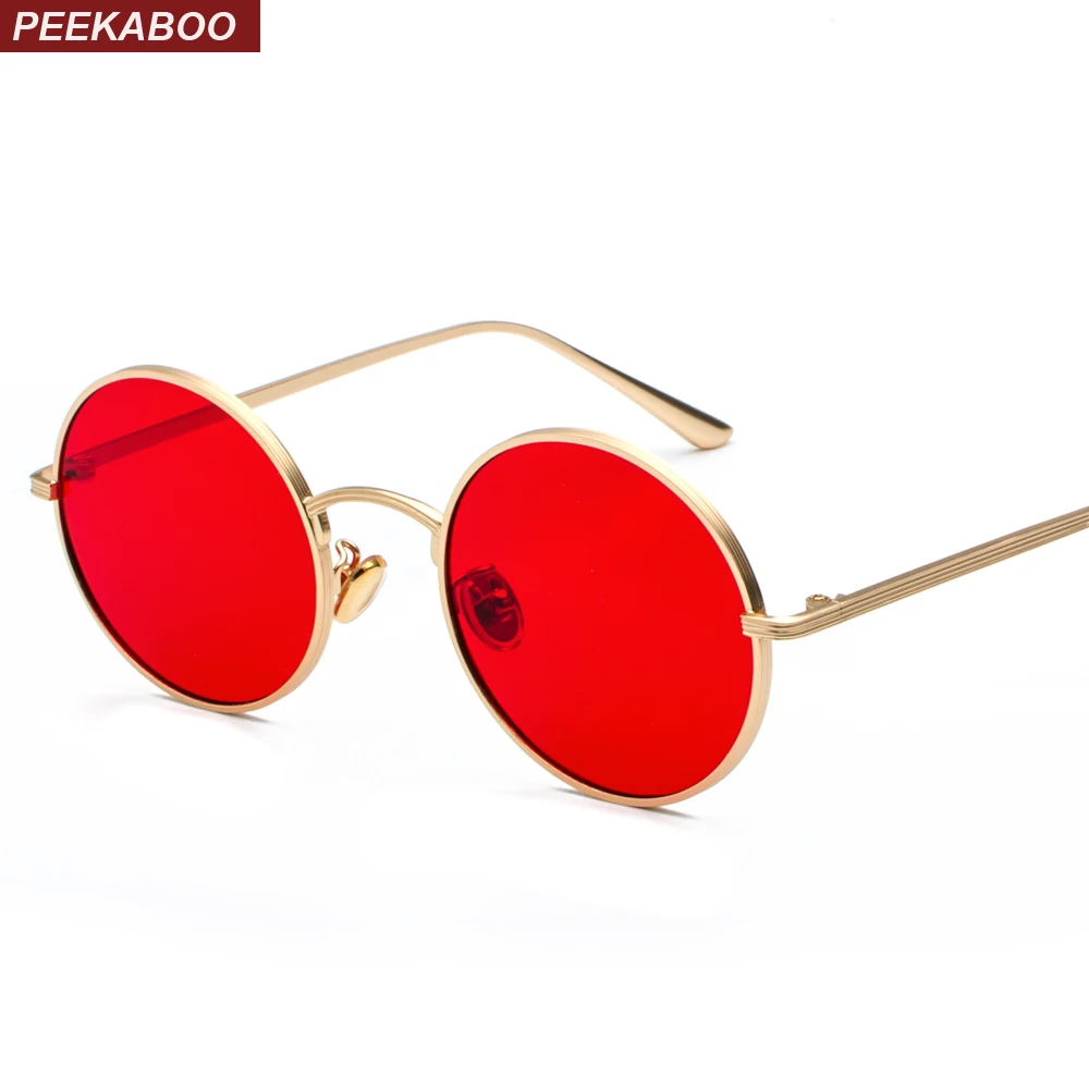 Peekaboo gold round metal frame sunglasses men retro 2018 summer style women red lens sun glasses unisex yellow pink black