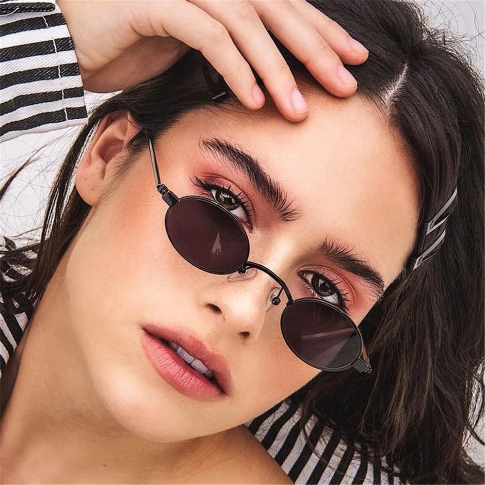 Okulary przeciwsłoneczne VIVIBEE w stylu vintage, małe owalne, dla kobiet, modne w 2026 roku, złota metalowa oprawka, retro, mini okulary przeciwsłoneczne, modne okulary. — zdjęcie 3