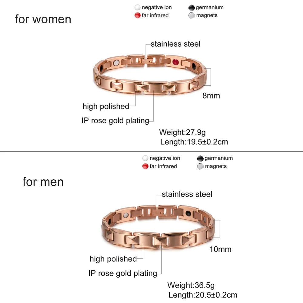 Magnetic Bracelet Men Stainless Steel Health Energy Couple Bracelet Male Rose Gold-color Steel Magnetic Bracelets for Women Men