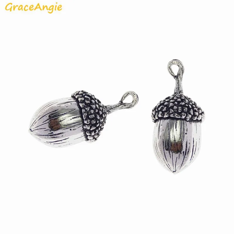 GraceAngie 2PCS 3D Vivid Acorn Pendant Antique Nice Detail Alloy Metal Charm for Necklace Hanging Accessory Handmade